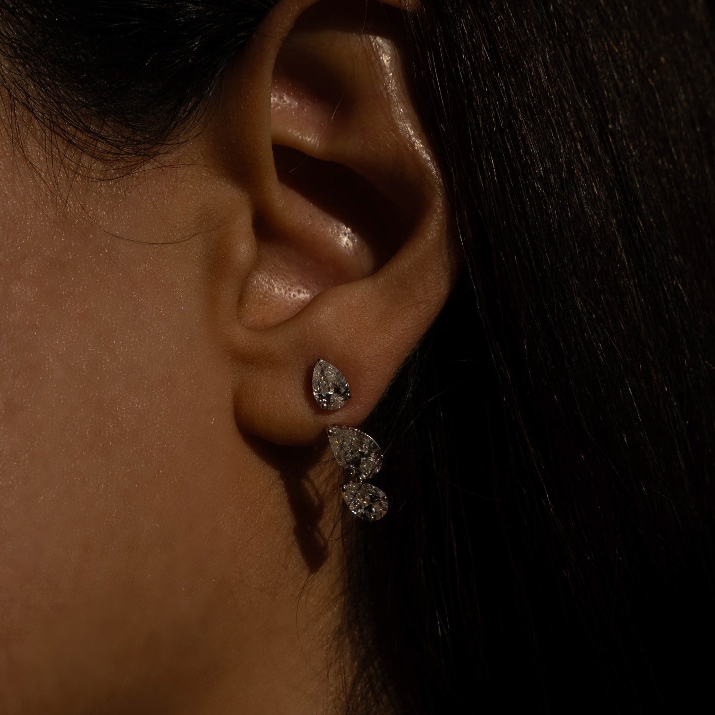 Detachable Triple pear cut diamond earring