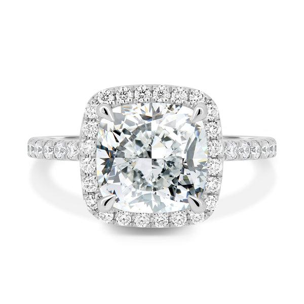 4 prongs Cushion Cut Halo with Pavé