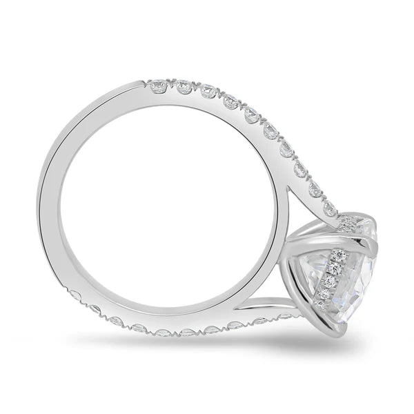 Cathedral  4 Claw Pavé Round Solitaire with Hidden Halo