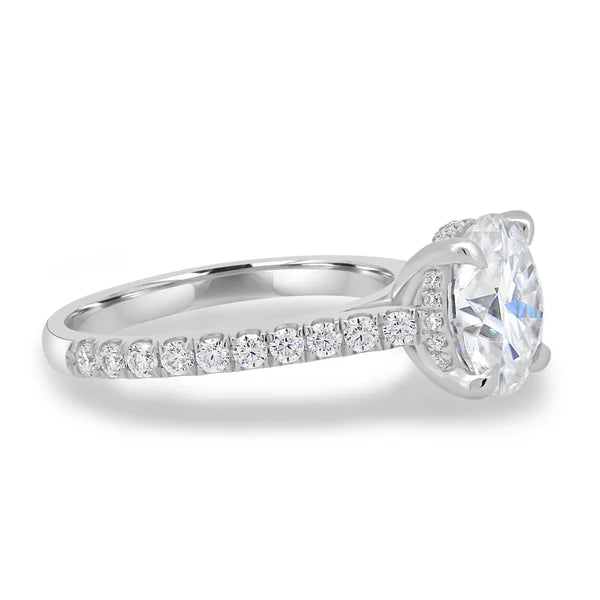 Cathedral  4 Claw Pavé Round Solitaire with Hidden Halo