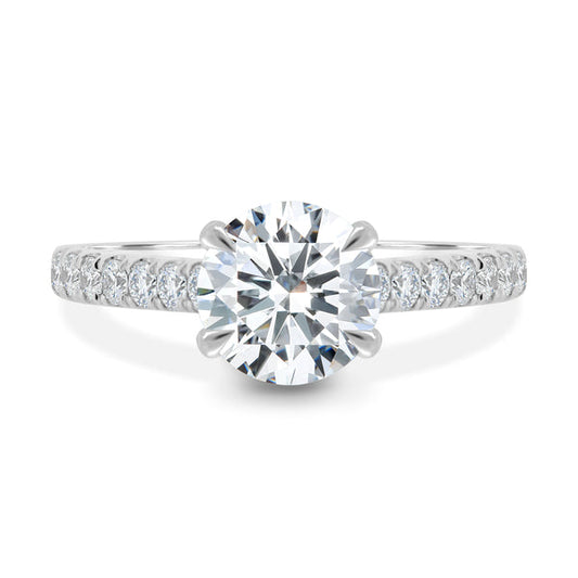 Cathedral  4 Claw Pavé Round Solitaire with Hidden Halo