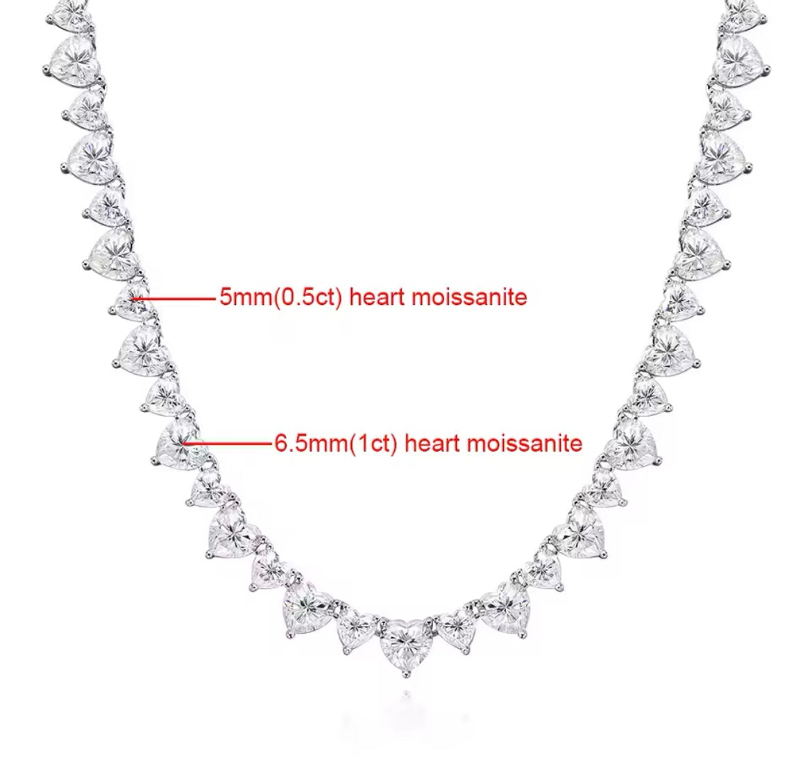 Heart cut 50ct Moissanite tennis necklace